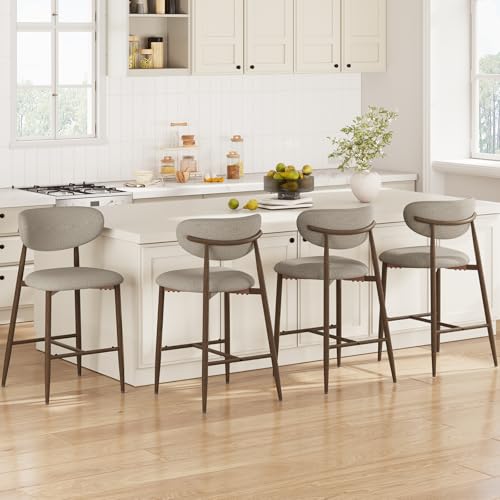 Image of MALOL Bar Stools Set of 4, Upholstered Counter Height bar stools with Backs and Metal Legs, Modern Kitchen Bar Stools for Kitchen Island, Counter, Camel