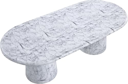 Image of Meridian Furniture 708White-T Cosenza Collection Art Deco 96 inch Indoor /Outdoor Concrete Dining Table with White Marble Finish, 96 inch W x 44.5 inch D x 30 inch H, White