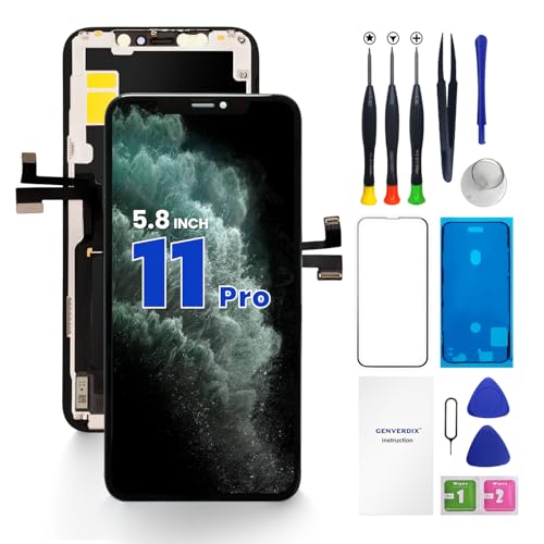 Genverdix for iPhone 11 Pro Screen Replacement 5.8 inch 3D Touch FHD Display Repair kit Digitizer Assembly with Tools Set Tempered Glass Screen Protector Waterproof Frame Adhesive