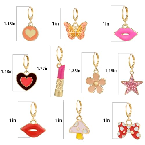10/20 Pairs Cute Gold Hoop Dangle Earrings for Girls Small Huggie Hoop Earrings With Charms 14k Gold Hoop Earrings Set Hypoallergenic Jewelry4