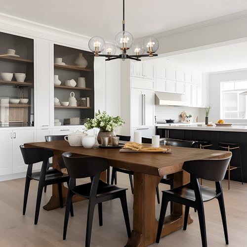 KSANA Black and Gold Chandelier, Modern 5-Light Dining Room Chandelier Light Fixture with Seeded Glass Globes for Kitchen, or Living Room by KSANA - Image 4