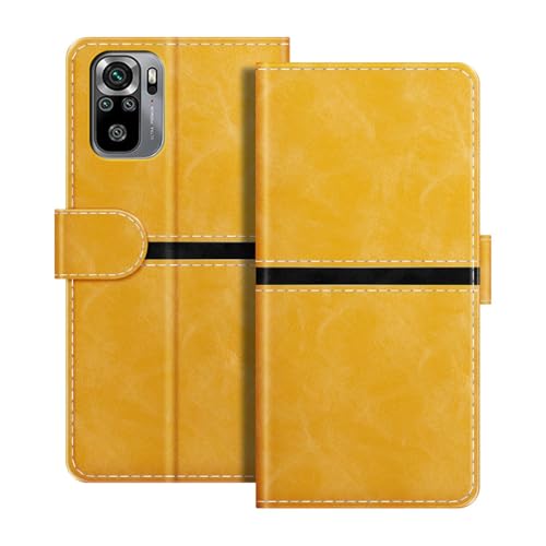 ESACMOT ���U�[�E�H���b�g�P�[�X Xiaomi Redmi Note 10 4G �Ƃ̌݊������� ���X�g���C�v�f�U�C�� �J�[�h���[�t�� �}�O�l�b�g���蒠�^�J�o�[ (�S�[���h)