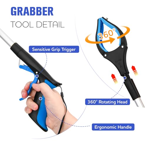 Image of 6-Pack 32inch Upgrade Foldable Grabber Reacher Tool, Reacher Grabber Pickup Tool with 4 inch Wide jaw and 360 Rotating Head,Grabbers for Seniors Outdoor & Indoor (Blue)