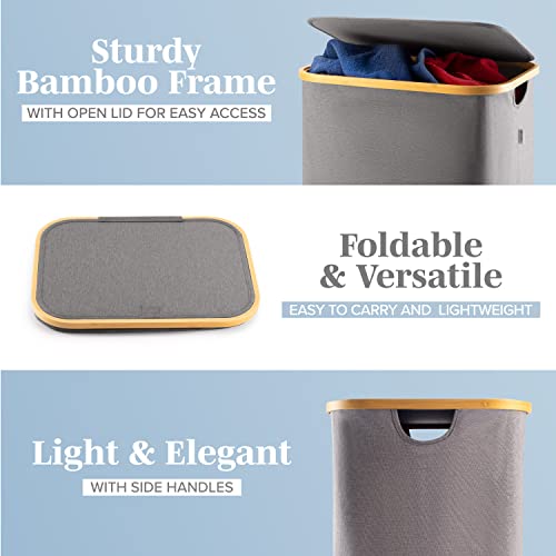 LONBET 50 L Collapsible Laundry Basket with Lid & Bamboo Frame - Aesthetic Laundry Hamper with Breathable Fabric - Usable as Storage Bin for Easy & Efficient Sorting - Storage Box with Lid, Grey by Lonbet - Image 2