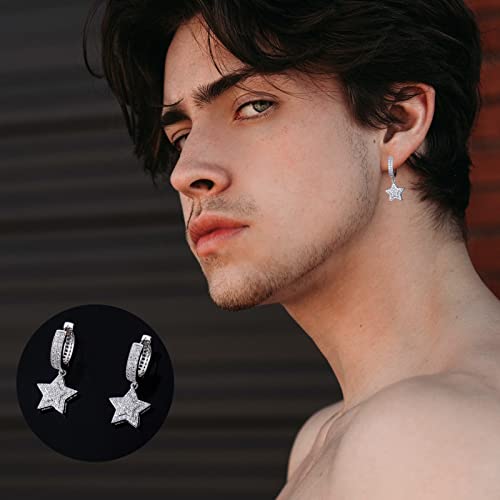 Topgrillz Star Dangle Earrings 14K Gold Silver 5A+ Cubic Zirconia Cartilage Hoop Huggie Fashion Hypoallergenic Dangle Drop Earrings For Men Women-Star Silver thumb #4