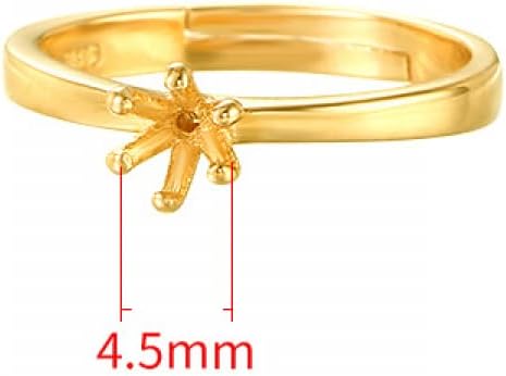 Miniatura 2 de Anillo ajustable de plata de ley 925 para 3.54.55.56.57.50.295 in, piedras redondas, 6 garras, anillo de garra, base de cabujón para mujer