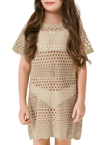 Amarmia Girls Swim Cover Up Crochet Bathing Suit Cover Ups Short Sleeve Summer Beach Dress
