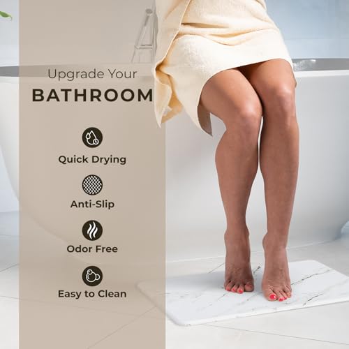 Image of TOSORO - Stone Bath Mat Diatomaceous Earth Shower Mat Non-Slip Super Absorbent Diatomite Stone Bath Mats for Bathroom Floor Quick Drying Natural Easy to Clean (23.5 x 15) - Sandstone, 2pcs