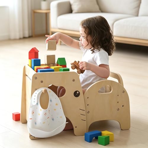 Lehoo Castle Toddler Table and Chair Set for 1-3 Years 3-Level Adjustable Chair Wooden Kids Desk with Shelf & Hook Montessori Weaning/Eating/Playing Table Easy Assembly