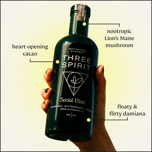 Three Spirit Non-Alcoholic Alternative Spirit - The Elixir, 50Cl | Adaptogens, Cacao, Damiana & Lion's Mane | Active Botanical, Gluten Free & Vegan Drinks #TOP5