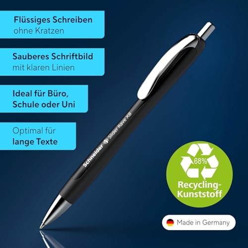 Image of Schneider 132584 Slider Rave XB Ballpoint Pen (limited special edition, 3 x black, 1 x white, made in Germany) 4 pieces, Writing colour: blue