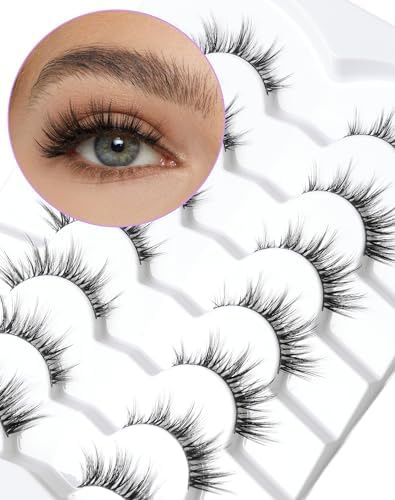 Onlyall Lashes Natural Look Soft Fluffy Lashes Short Eyelashes Lightweight Natural Lashes Cat Eye Lashes False Eye Lashes 7 Pairs D5