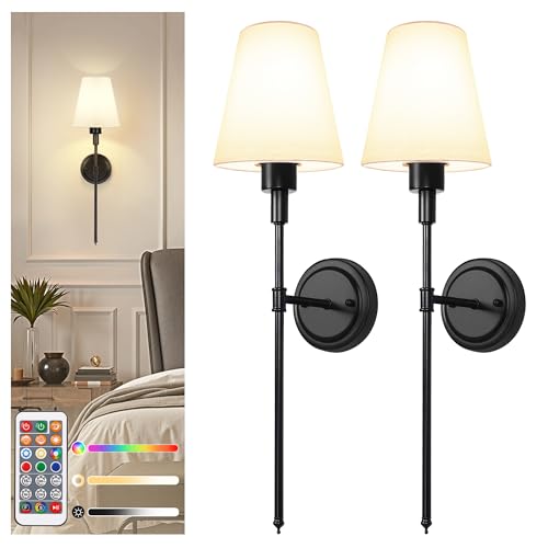 DORESshop Battery Operated Wall Sconce Set of Two, Balck Wall Sco...