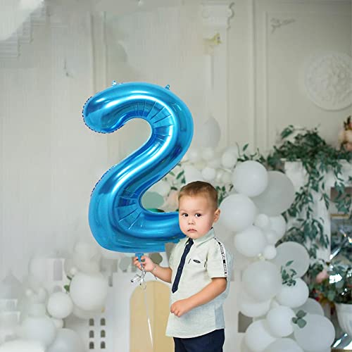 2 Number Balloon Blue 40 Inch Big Foil Mylar 2Nd Balloons For 2 Year Old Boy Girl Birthday Party Decorations Wedding Anniversary Events Supplies #TOP4