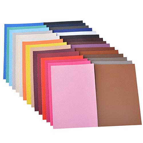 30 Pieces A5 Size?6x8 Inch?Solid Color 1.2MM Thickness Litchi Grain Texture Synthetic Faux Leather Fabric Sheets Cotton Back for Making Hair Bows, Earrings, 30 Color Each Color Half Sheet