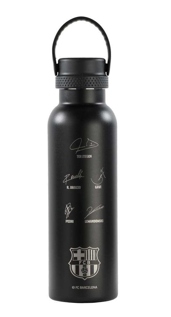 Safta F.​C. BARCELONA BLACK - Botella Termo, Botella de Agua, Acero Inoxidable, Doble Aislamiento, 12h de Bebida Caliente y 24h de Bebida Fría, 7.3x25 cm, 600 ml