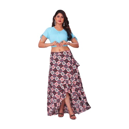 Image of JYESHTA Women's American Crepe Flared A Line Stitched Long Skirt with 12 Mtr Flare 40 in Height | Skirts for Women Long Length | Long Skirts for Girls