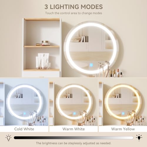 YOURLITE Makeup Vanity Desk with Lights,Small Vanity with Adjustable Brightness Mirror for Samll Spaces,Vanity Desk with Drawers and Storage Shelves