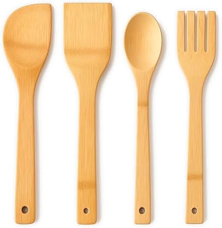 BERIZZA Bamboo Wooden Kitchen Utensil Set | Includes Heat Resista...