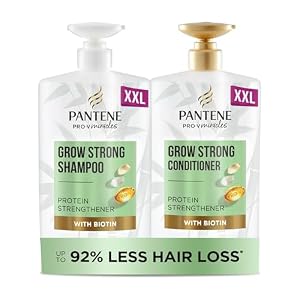 Pantene Grow Strong Shampoo and Conditioner Set, XL Hair Growth Shampoo For Dry Damaged Hair, Helps Reduce Hair Loss with Bamboo and Biotin, VALUE PACK, 2x 1L
