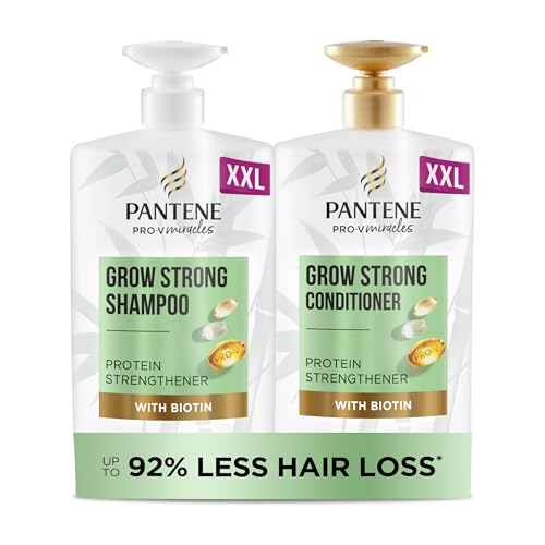 Pantene Grow Strong Shampoo and Conditioner Set, XL Hair Growth Shampoo For Dry Damaged Hair, Helps Reduce Hair Loss with Bamboo and Biotin, VALUE PACK, 2x 1L