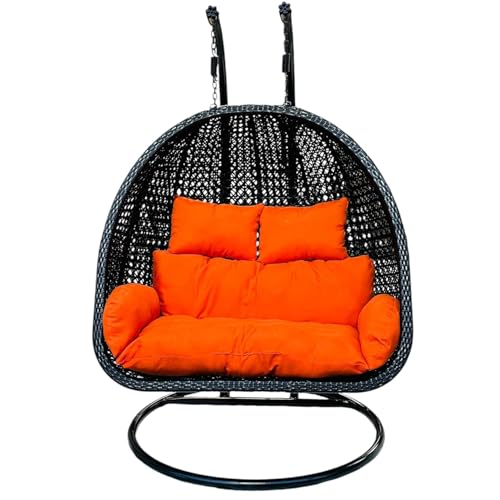 Image of Double Seater Hammock Swing Chair with Stand & Cushion | Heavy Duty Powder Coated Steel Frame | Outdoor Indoor Hanging Swing for Patio Balcony Garden Terrace Living Room (Black-Dark.Orange)