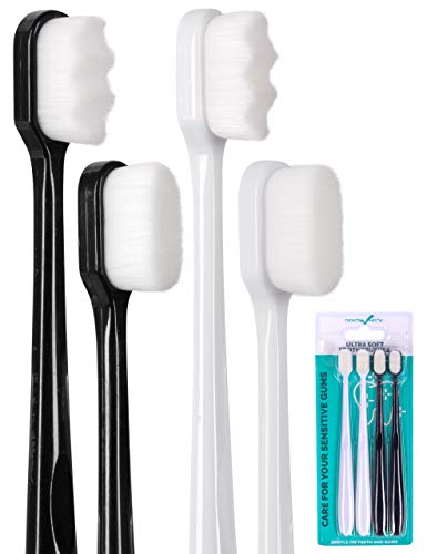 Extra Soft Toothbrush, Nano Toothbrush For Sensitive Gums, Extra Soft Toothbrushes Adult Sensitive Teeth Manual, Ultra Soft Toothbrush For Extra Protection Gum Care, Perfect For Kids & Adults (4 Pack) #TOP6