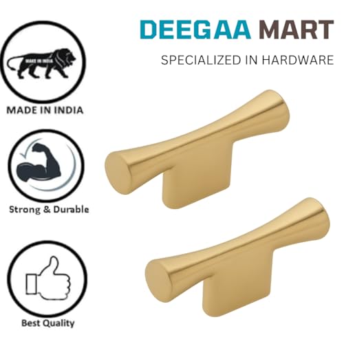 Image of Twin Hole Zinc Alloy Drawer Pulls, Gold Color Handles for Drawers, Cabinets, Wardrobes, and Kitchen Doors - Decorative Furniture Hardware (Qty:2, T Handle)