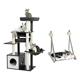 PEQULTI 51.4 Inches Modern Cat Tree Premium 6 Levels Wooden Cat Tower with PEQULTI Cat Window Perch,