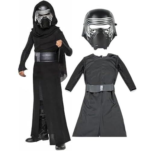 Kylo Ren - Disfraz de Kylo Ren para niños, overol con máscara y cinturón, Kylo Ren SW, serie negra, trajes de cosplay para Halloween