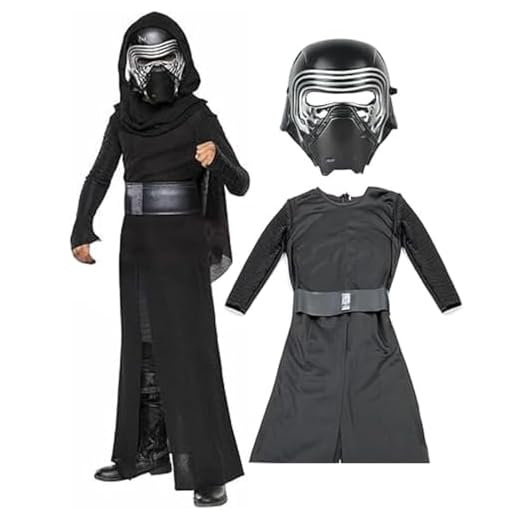 Kylo Ren - Disfraz de Kylo Ren para niños, overol con máscara y cinturón, Kylo Ren SW, serie negra, trajes de cosplay para Halloween