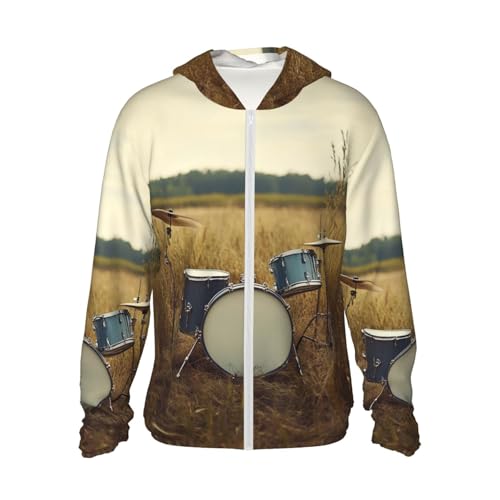 UPF 50+ Sun Protection Hoodie Long Sleeve Music Drum in Field Sun Shirt Rash Guard Fishing Shirts for Men