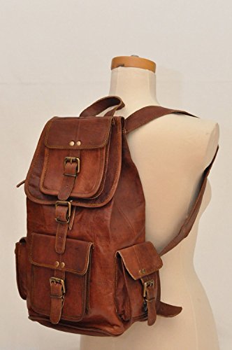 Sac à dos en cuir véritable avec compartiment ordinateur et grand volume - 3