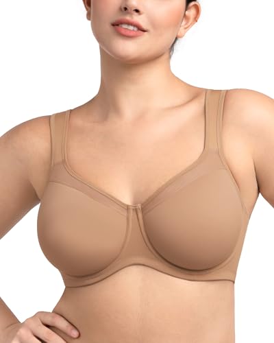 HSIA Sujetadores reductores para Mujer, Talla Grande, Camiseta de Cobertura Completa, Brasier sin Forro con Aros y Correa Ancha para Pecho Pesado, Beige Oscuro, 100E