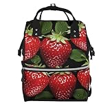 FZQVSLCM Wickeltasche, Rucksack für Damen, große Kapazität, Wickeltasche, Mama-Rucksäcke, rote Erdbeere, lässiger Tagesrucksack
