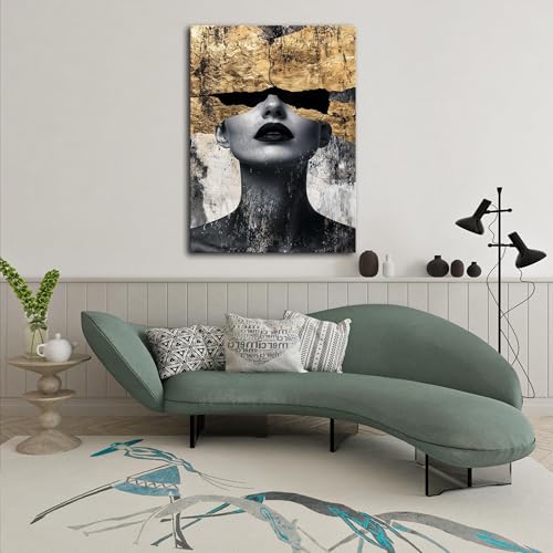Décoration murale tendance femme grise et dorée sur toile 110cm