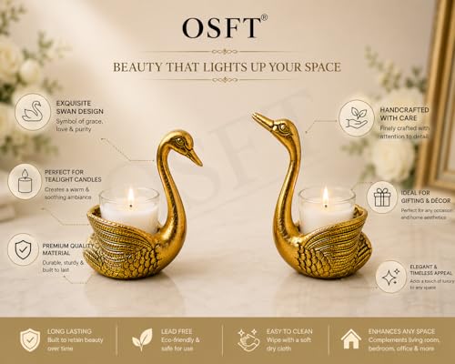 Image of Aluminium Swan Pair Showpiece with 2 Candles Included | Feng Shui Lucky Swan Couple Figurine & Candle Holder for Home Decor | Living Room Decor | Wedding, Anniversary, Valentine's & Couple Gift
