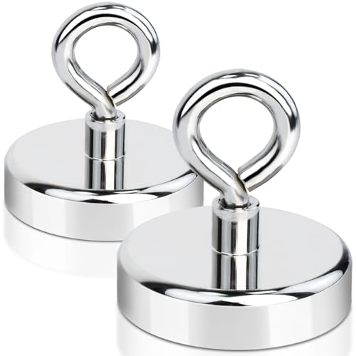 FPMYB Lot de 2 crochets magnétiques extra puissants en néodyme de 60 mm - Crochets magnétiques à œillets avec crochets pour croisière, barbecue, cuisine, réfrigérateur, gadgets, portes en fer, bureau