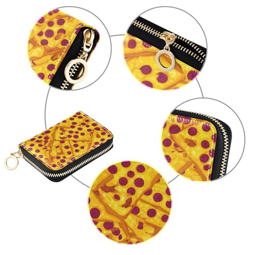 Small Wallets for Women Cute Card Holder Wallets RFID Blocking Leather Zipper Wallet with Coin Pocket Yellow Pizza Cheese Slices4