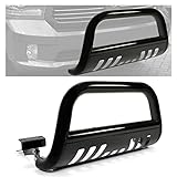 HECASA 3'' Bull Bar Compatible with 2009-2018 Dodge Ram 1500 2019-2023 Dodge Ram 1500 Classic Models Black w/Skid Plate Light Mount Front Bumper Grill Grille Guard Protector Brush Push Bar