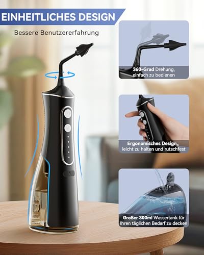 SEEDEAR Elektrischer Ohrenschmalz Entferner, IPX7 Wasserdichter Ohrreiniger-Set mit 4 Modi & DIY Wasserdruck-Ohrspülung - 4 Ohrspitzen im Set, Sicher für Erwachsene & Kinder (dunkel schwarz)