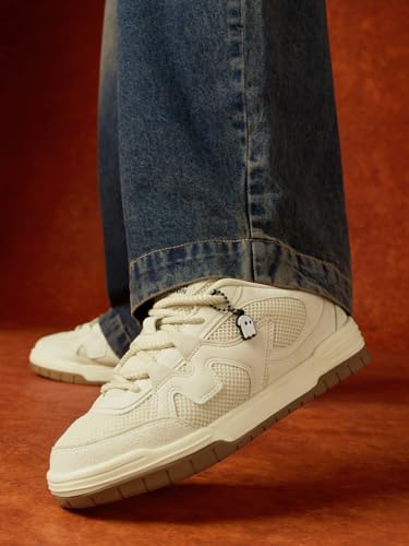 Image of The Souled Store UBZ NXT: Off White Men and Boys Low Top Sneakers Premium Suede Trainer Breathable Mesh Cushioned Midsole Gum Sole Lace Up Closure Lightweight Streetwear