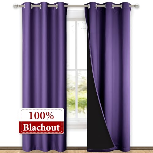 Image of NICETOWN Blackout Curtains 80 inches Long, Full Light Blocking Drapes with Black Liner for Nursery, Thermal Insulated Draperies for Hall, Villa (Lilac Purple, 2 Pieces, 42 inch Wide Each Panel)