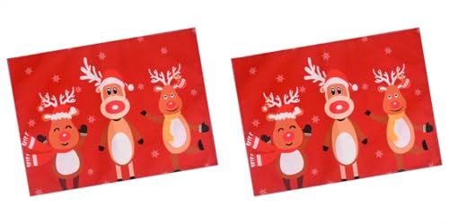 Image of Dining Table Mats Set of 2 - Reindeer Christmas Theme,Digital Print, Washable, Indoor /Outdoor, Heat-Proof, Water Resistant, Wipe & Clean (47X33 cm) Red