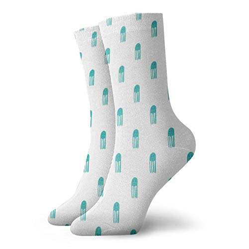 Jellyfish Fashion Compression Socks,Funny Hand Drawn Oceanic Characters Childish Kids Style Nursery,Performance Polyester Cushioned Athletic Crew Socks for Running,Athletic,Turquoise White -12 inch