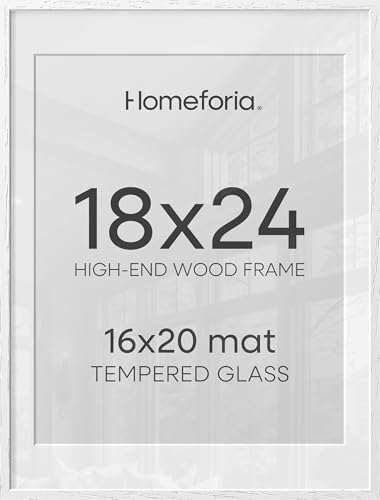 Image of Homeforia 18 x 24 Poster Frame White, High End Oak 18x24 White Wood Picture Frame with Mat 16x20 Photo, 18 x 24 Wooden Frame Matted to 16 x 20, 24x18 Hanging Frames, Tempered Glass, Wall Kit, Set of 3
