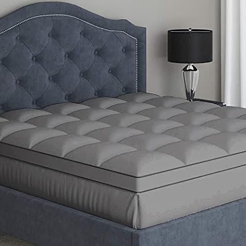 Sleep Mantra Queen Cooling Mattress Topper, Pillow-Top Optimum Thickness, Soft 100% Cotton Fabric, Breathable & Plush Quilted Down-Like Fill, Snug Deep Pocket fit for Mattresses 8-20 inch, Gray Cover