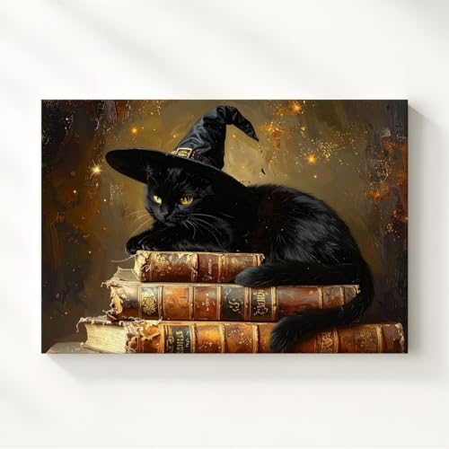 Gifitto - Witch Cat Spellbooks Magic Halloween Canvas, Horror Paintings,