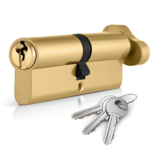XFORT Serrure cylindrique Euro en laiton 40T/50 (90mm), serrure de porte Euro avec 3 clés, anti-choc, anti-perçage, anti-crochetage, haute sécurité pour les portes en bois, UPVC et composites Cover