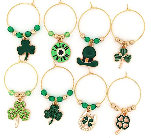 St. Patrick's Day Wine Charms, Irish Wine Charms, Irish Gifts, Shamrock And Claddagh Wine Charm Glass Tag Identifier, Celtic Wine Glass Charms, Celtic Gifts - 8 Wine Charms #TOP2